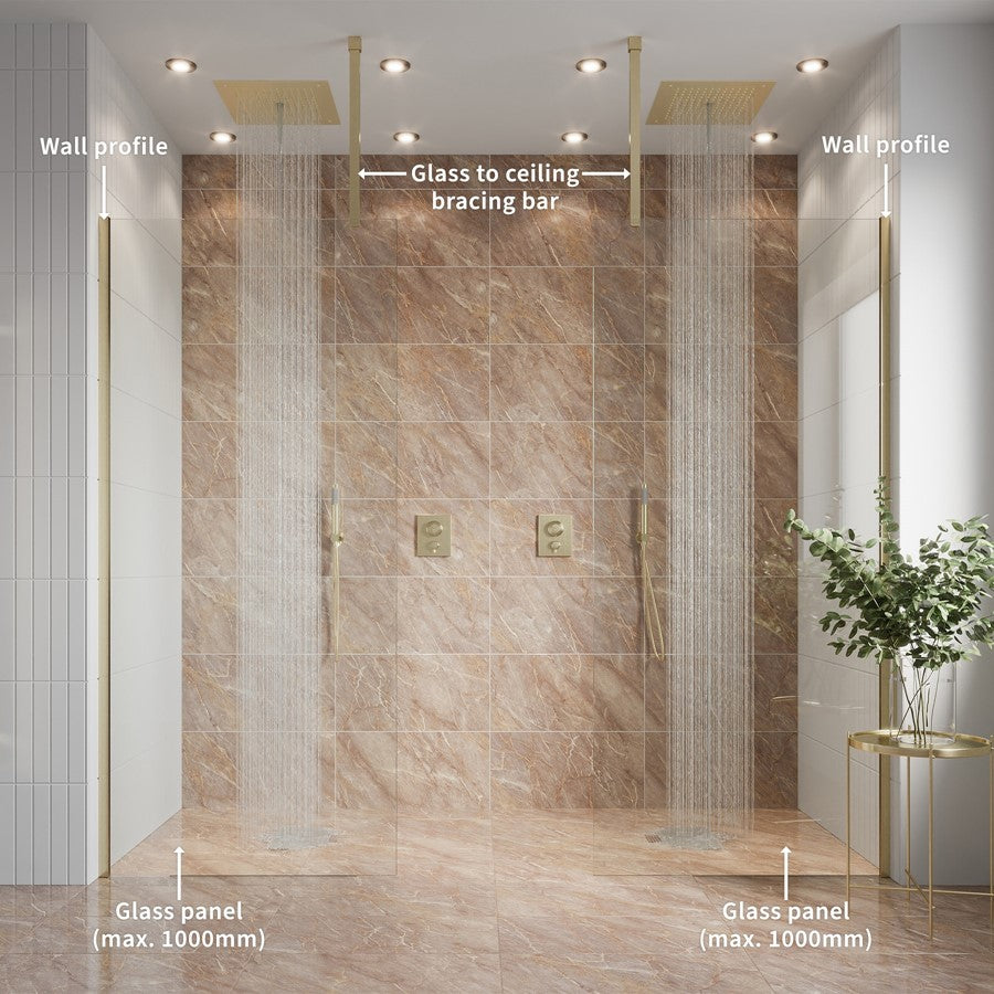 Gallery 10 Recess with Double Panel Ceiling Bracing Bar - Brushed Brass x2