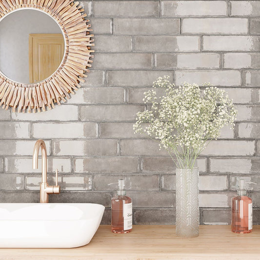 Inca Grey Glossy Ceramic Brick Tile 75x300mm