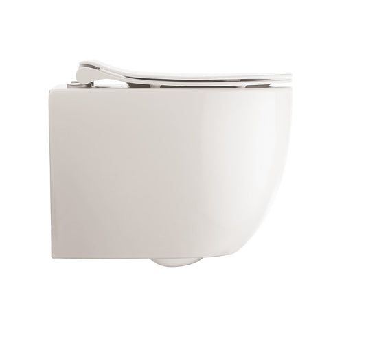 Glide II Gloss White Wall Hung Short Projection Rimless Toilet & Soft Close Seat
