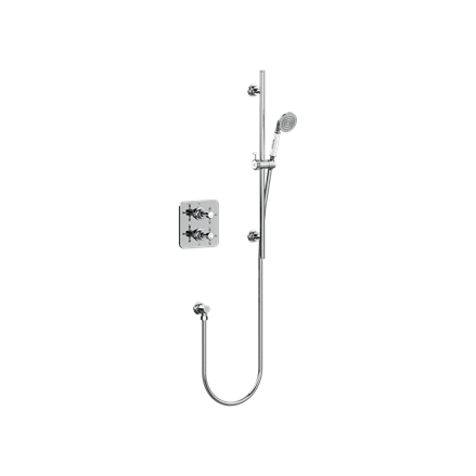 Guild Square Thermostatic Single Outlet Concealed Shower Valve with Rail, Hose, Handset & Outlet Elbow