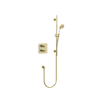 Guild Square Thermostatic Single Outlet Concealed Shower Valve with Rail, Hose, Handset & Outlet Elbow