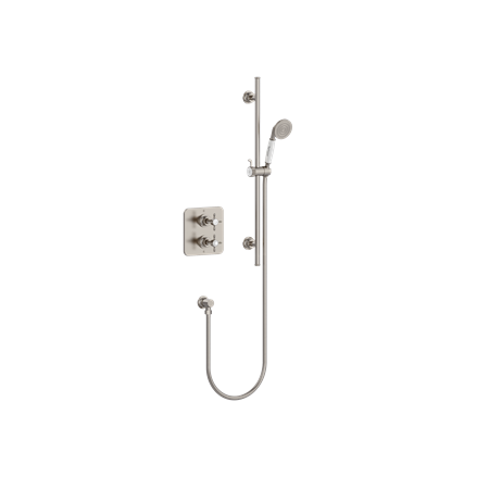 Guild Square Thermostatic Single Outlet Concealed Shower Valve with Rail, Hose, Handset & Outlet Elbow