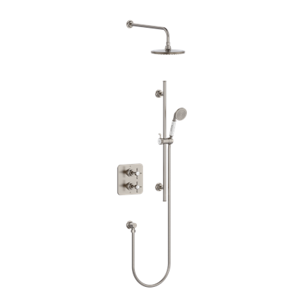 Guild Square Thermostatic Dual Outlet Concealed Diverter Shower Valve Fixed Shower Arm & Head, Rail, Hose, Handset & Outlet Elbow