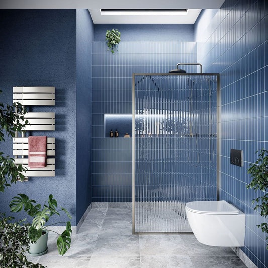 Amien Brushed Nickel Framed Fluted Glass Shower Screen 1080mm