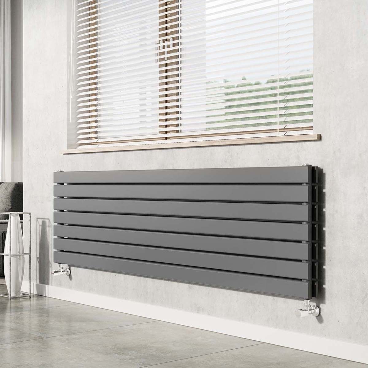 Perth Grey Double Horizontal Flat Panel Radiator 476x1200mm