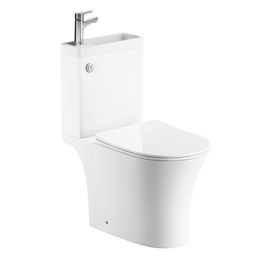 Anix Close Coupled Rimless 2-in-1 Combination Toilet & Basin with Chrome Push Button