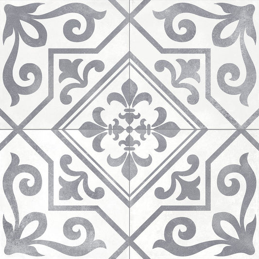 Xabia Silver Patterned Matt Porcelain Tile 452x452mm