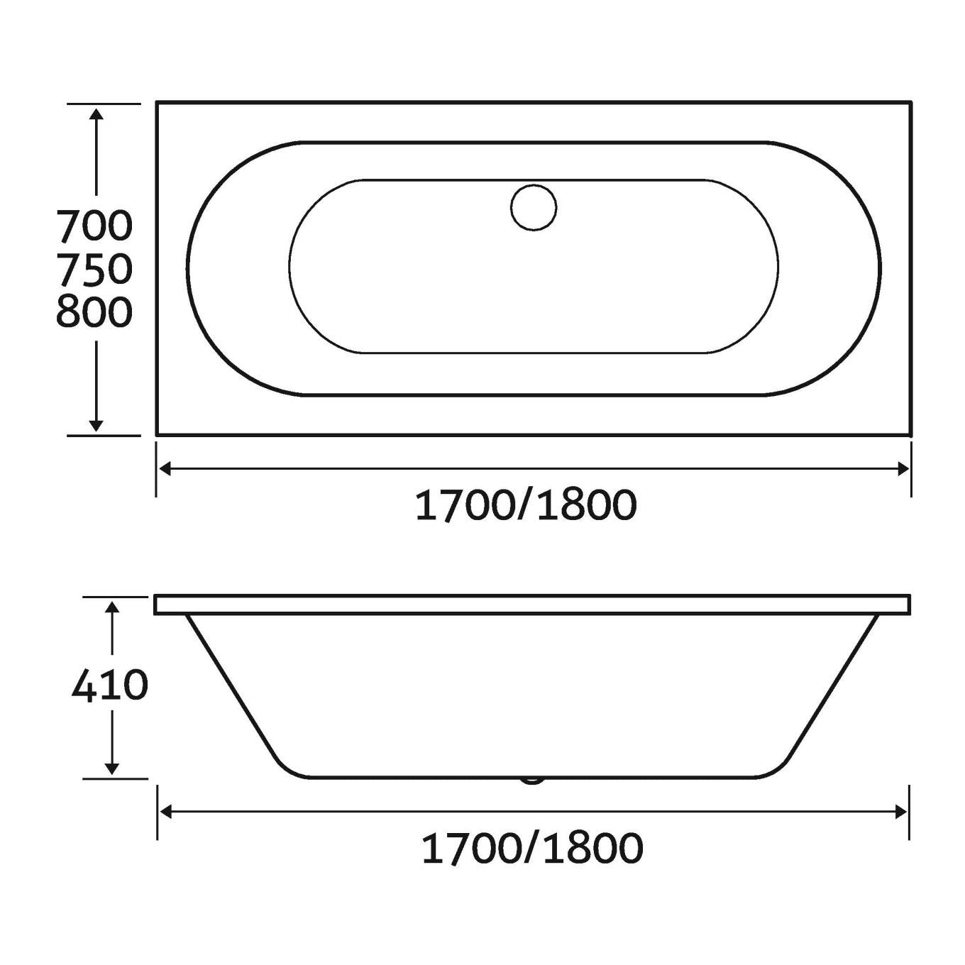 Ollerton Double Ended Reinforced Acrylic Bath 1700x750mm