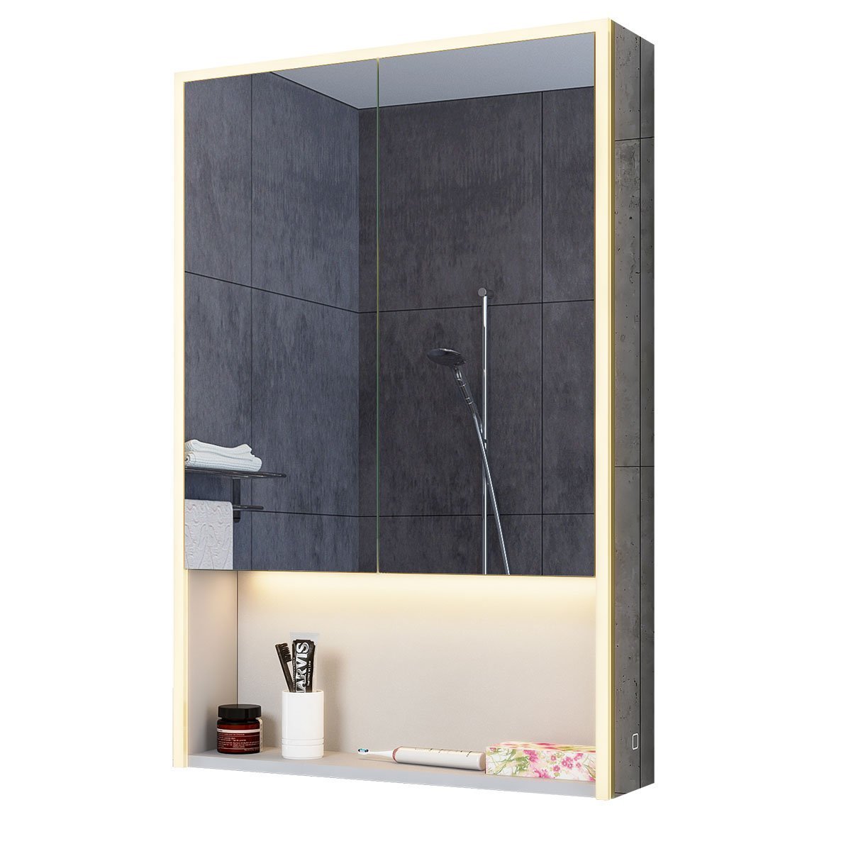Aluminium LED Mirrored Wall Cabinet with Dual Light Mode