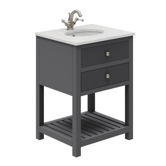 Addison Ribbed Charcoal Grey Floor Standing Vanity Unit 600mm