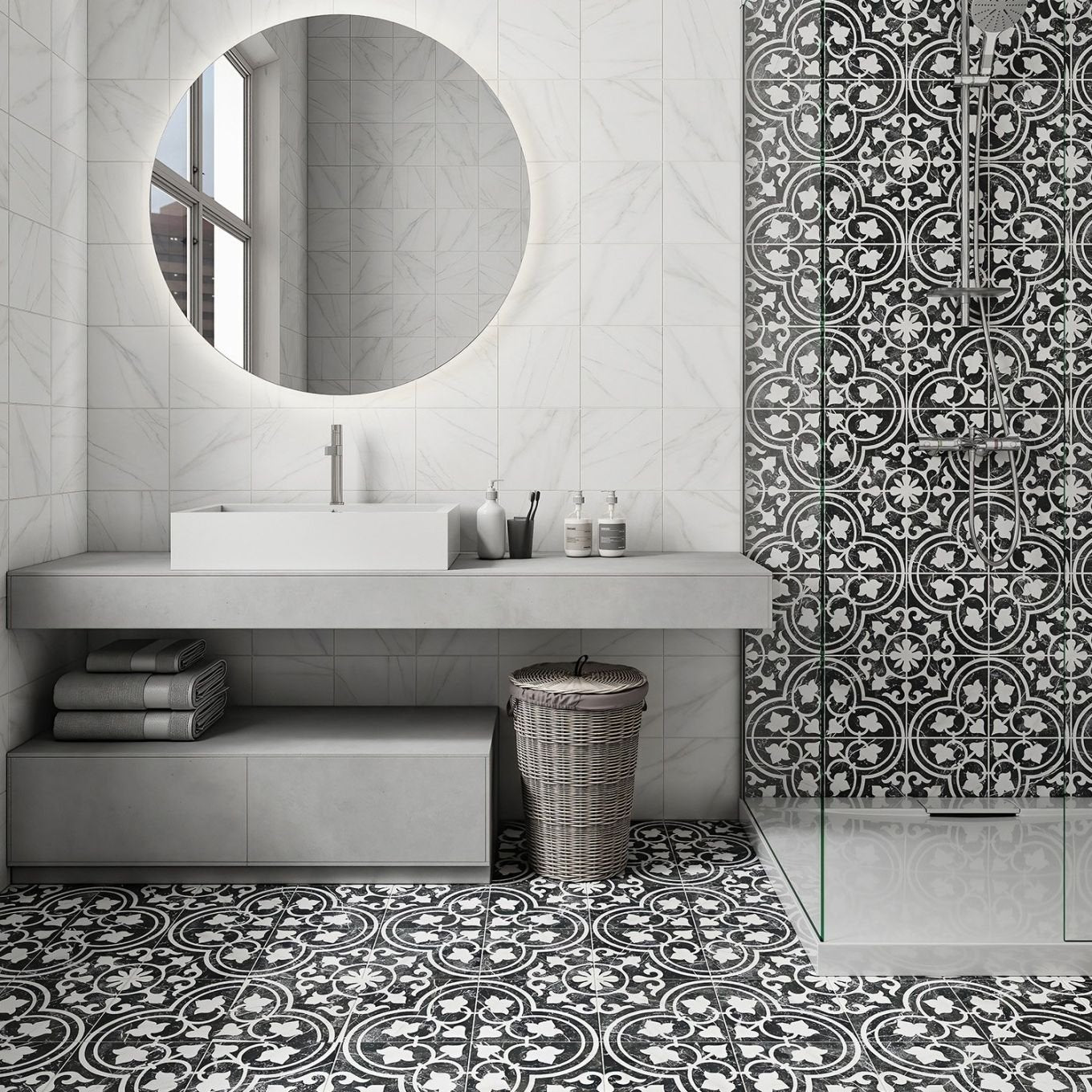 Motril Black Ornate Reverse Matt Porcelain Tile 452x452mm