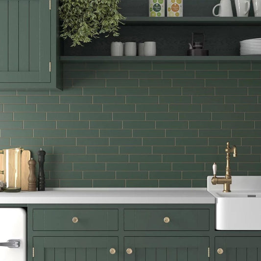 Accordion Lauren Green Matt Ceramic Brick Tile 200x50mm