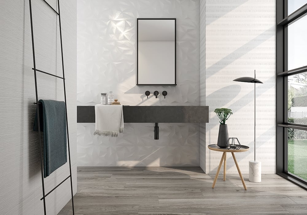 Radical White Decor Gloss Ceramic Tile 300x900mm