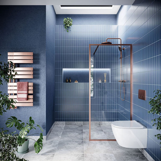 Amien Brushed Bronze Framed Clear Glass Shower Screen 880mm