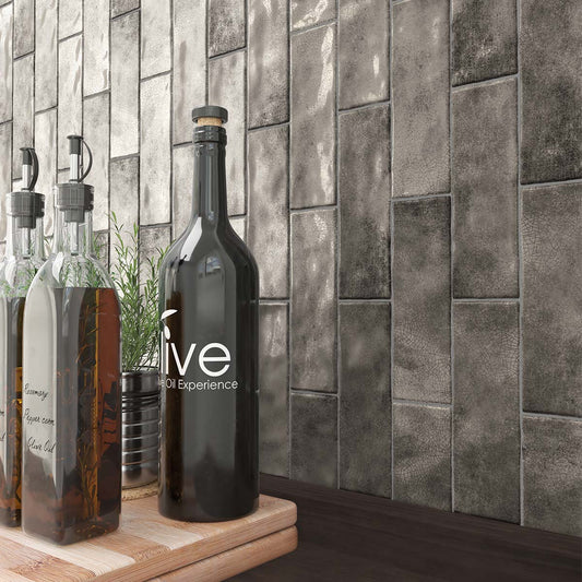 Borneo Graphite Crackle Gloss Porcelain Tile 65x200mm