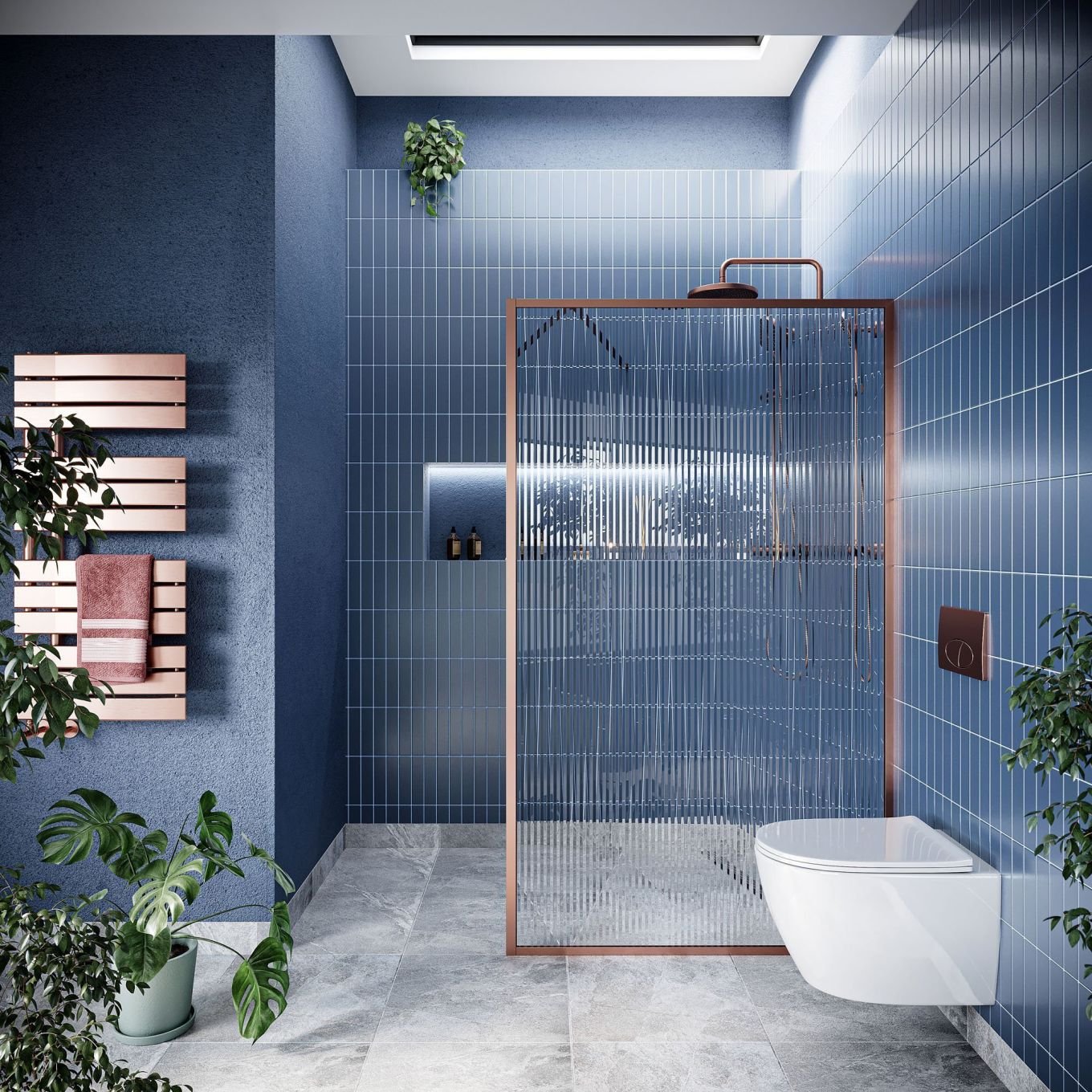 Amien Brushed Bronze Framed Fluted Glass Shower Screen 1180mm