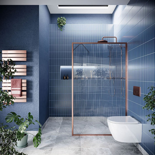 Amien Brushed Bronze Framed Fluted Glass Shower Screen 1180mm