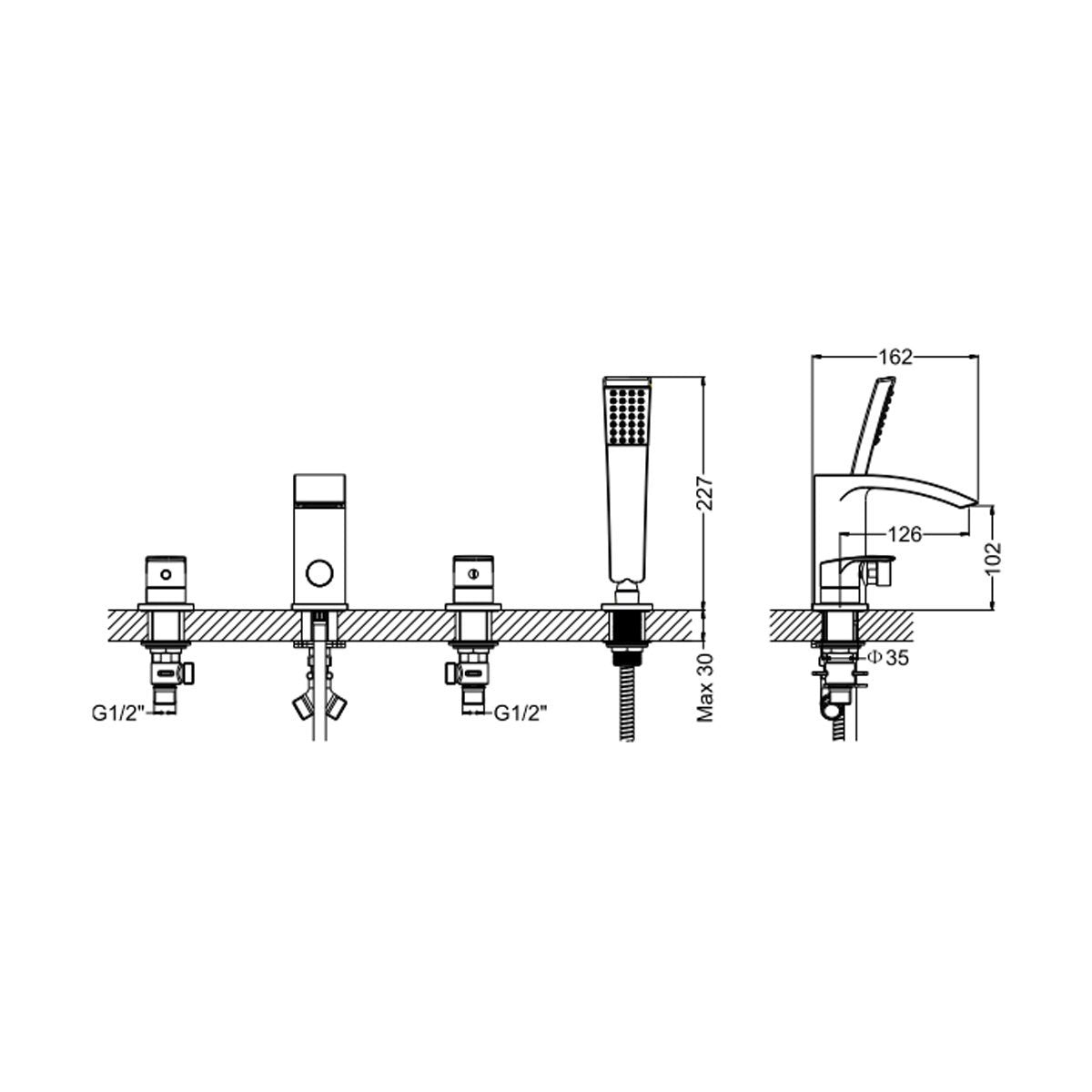 Crosswater Flow 4 Hole Bath Shower Mixer Tap Chrome