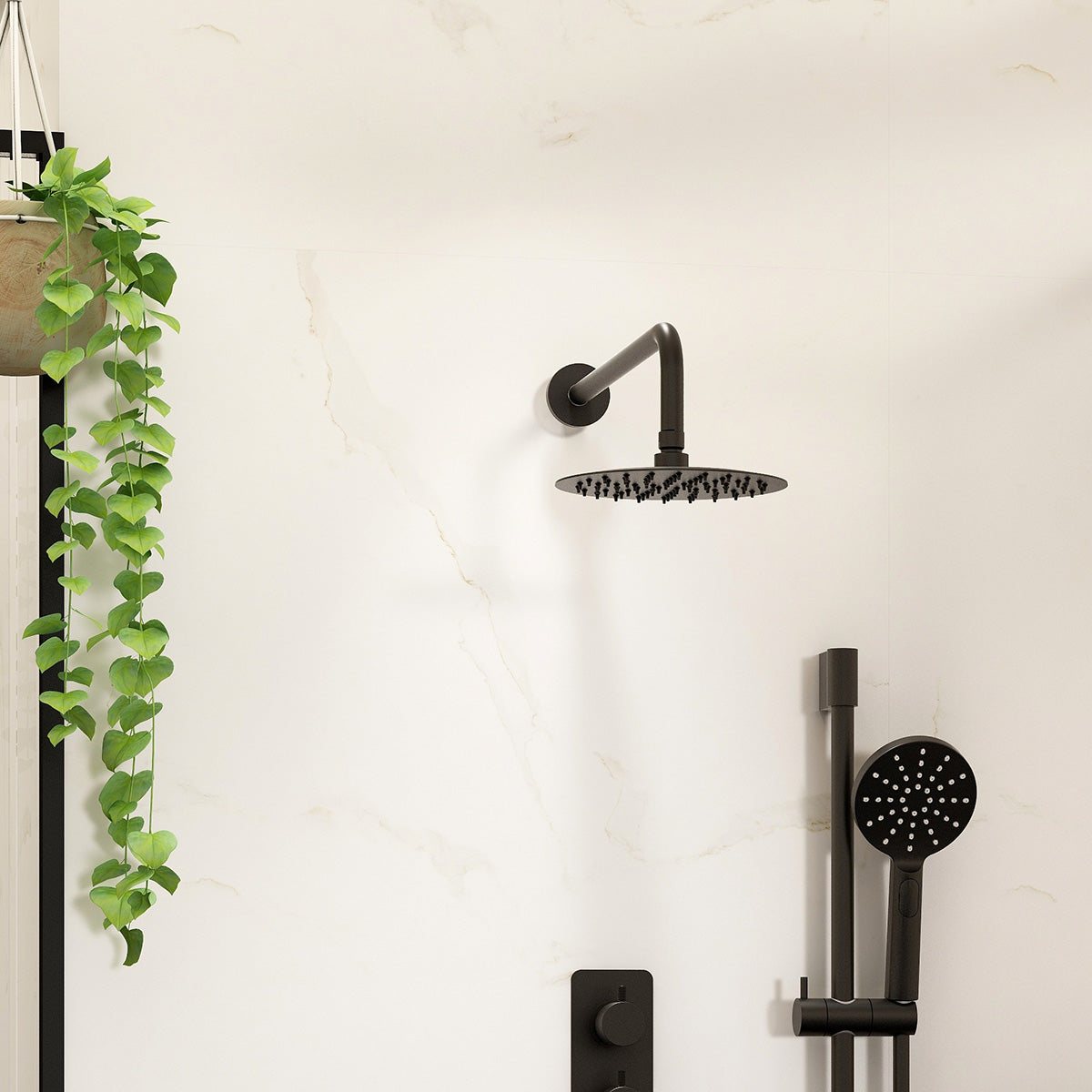 Slimline 200mm Matt Black Round shower head