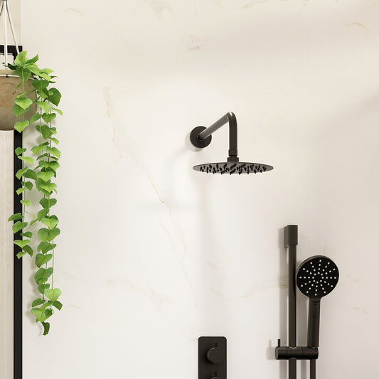 Slimline 200mm Matt Black Round shower head