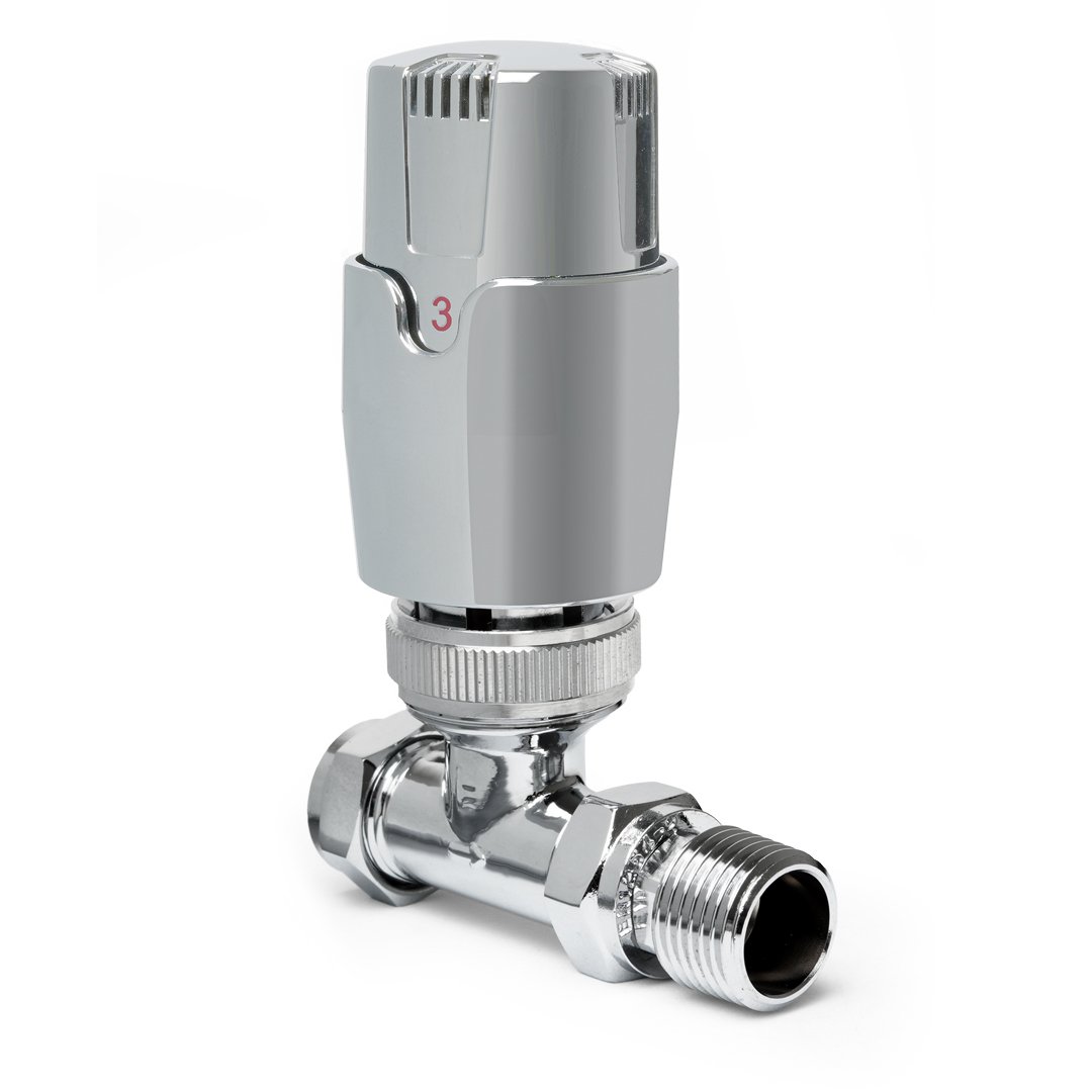 Thermostatic Chrome Straight Pair of Radiator Valves