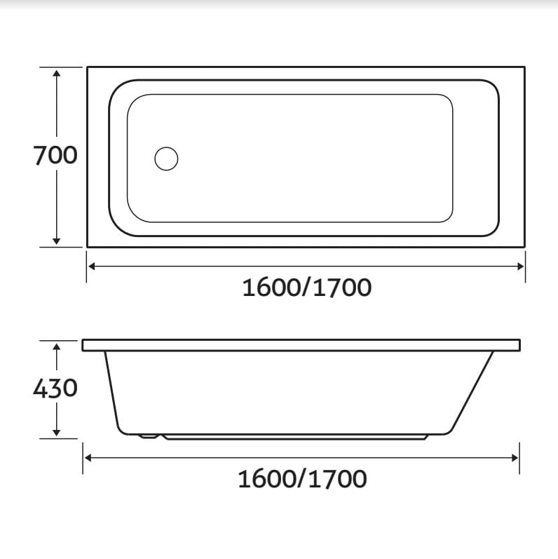 Aero Super Strong Acrylic Single Ended Bath 1700x700mm