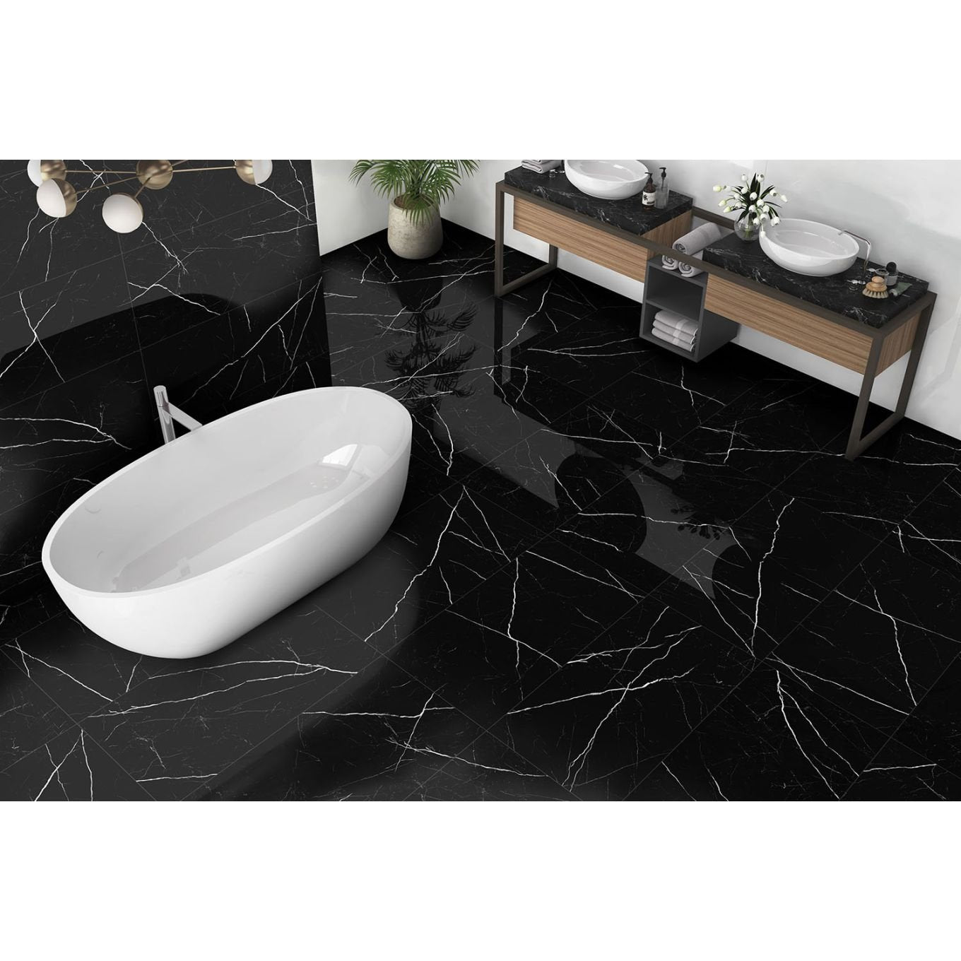 Terrassa Negro Black Marble Polished Porcelain Tile 600x1200mm