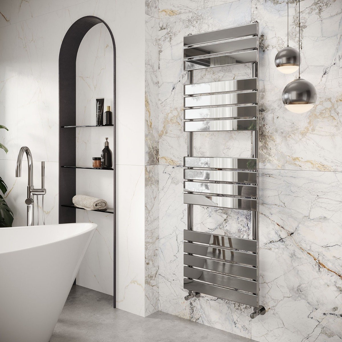 Rosa Chrome Heated Towel Rail 1200x500mm