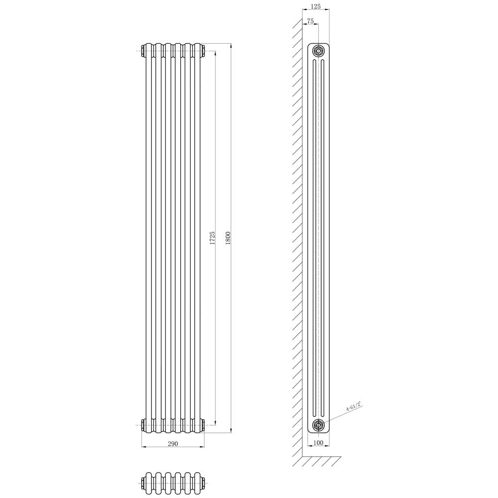 Upton White Triple Vertical Column Radiator 1800x290mm