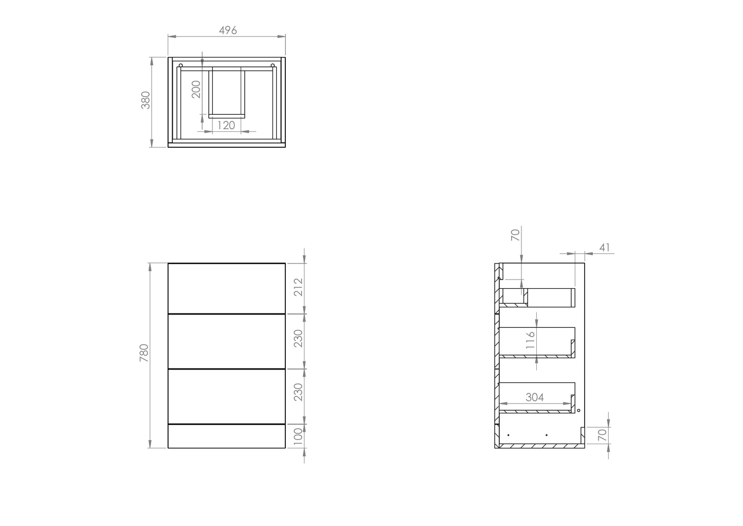 Saneux AUSTEN 50cm 3 Drawer Floor Standing Unit