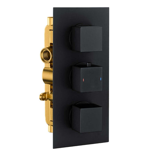 Zena Matt Black Triple Outlet Square Concealed Valve