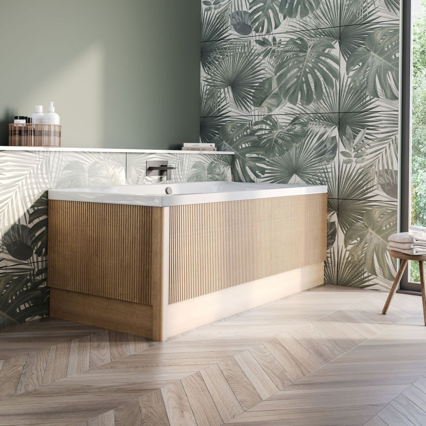 Revel Ribbed Natural Oak End Bath Panel & Corner Post 800mm