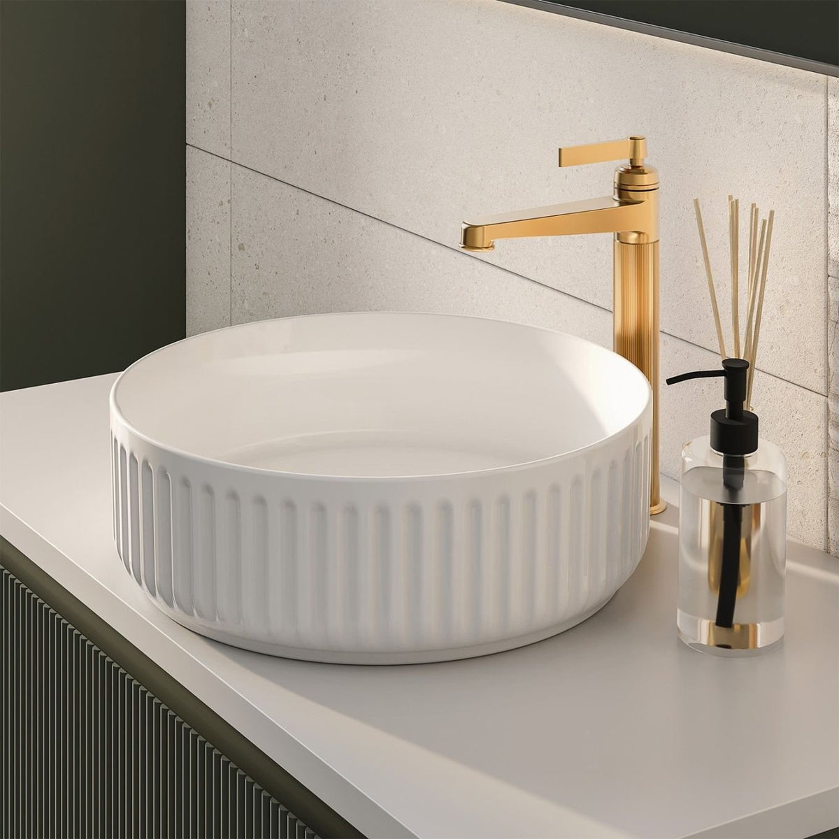 Massa Ribbed White Round Countertop Basin – Elegant Haven- Bathroom Store