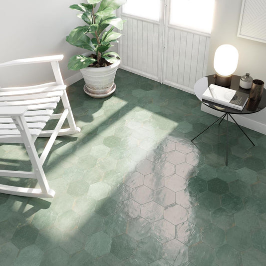Bergamo Green Porcelain Hexagon Tile 150x130mm