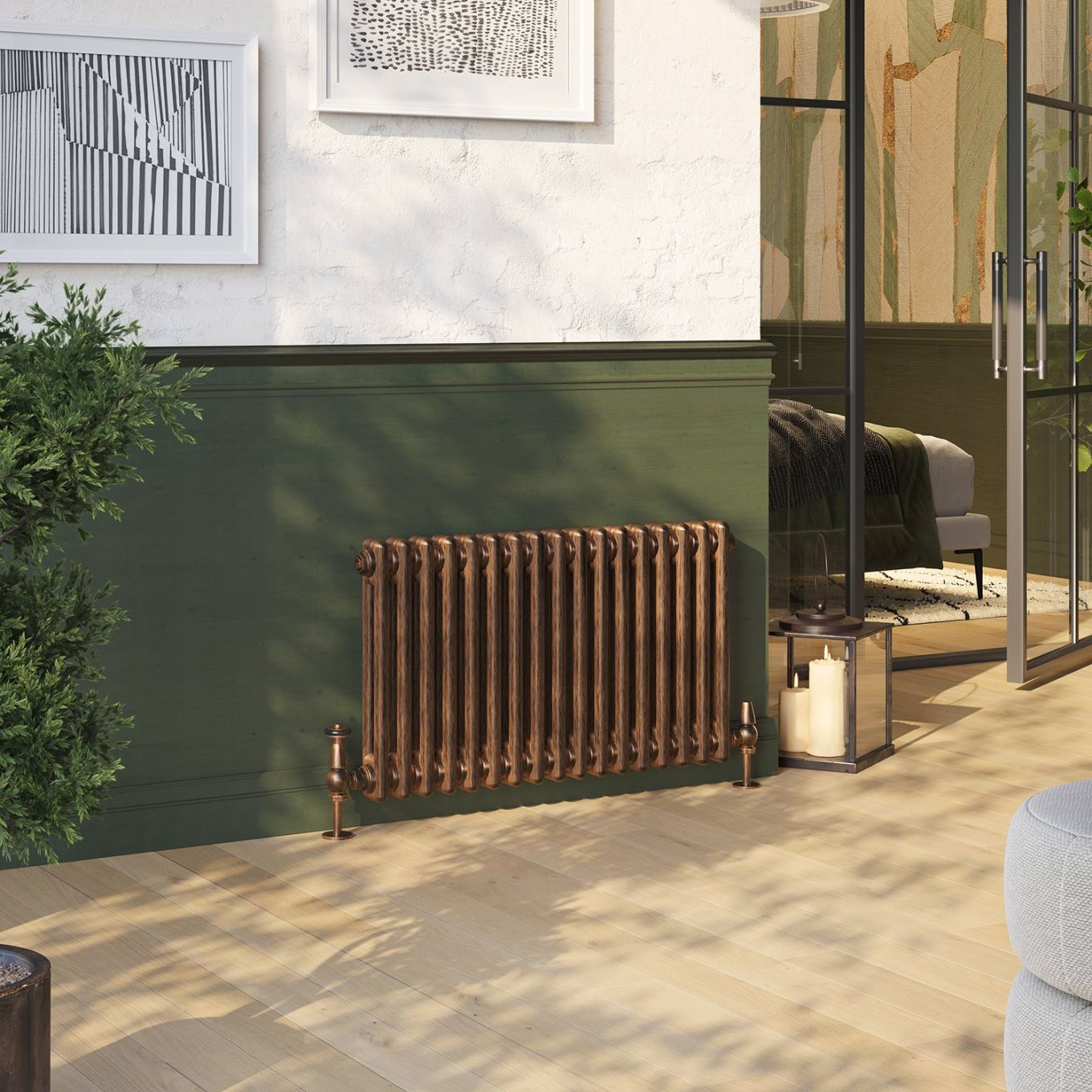 Clement Antique Copper Double Horizontal Column Radiator 400x785mm