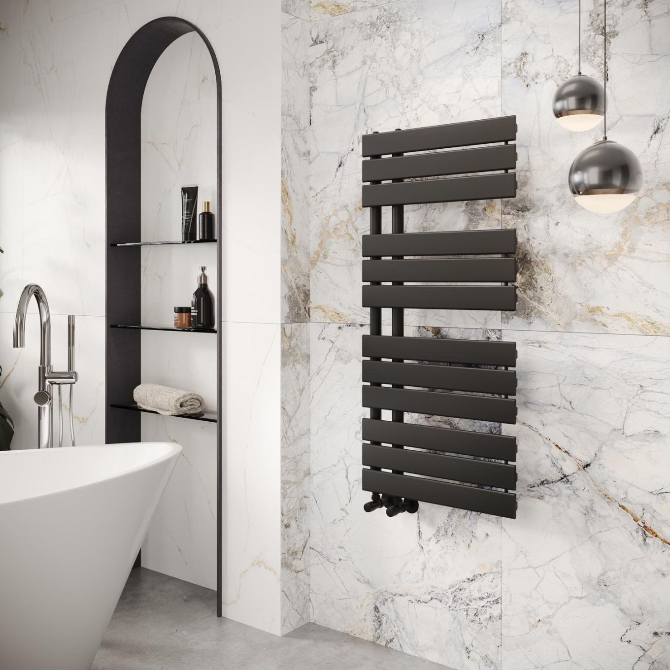 Tarvos Matt Black Heated Towel Rail 1080x550mm