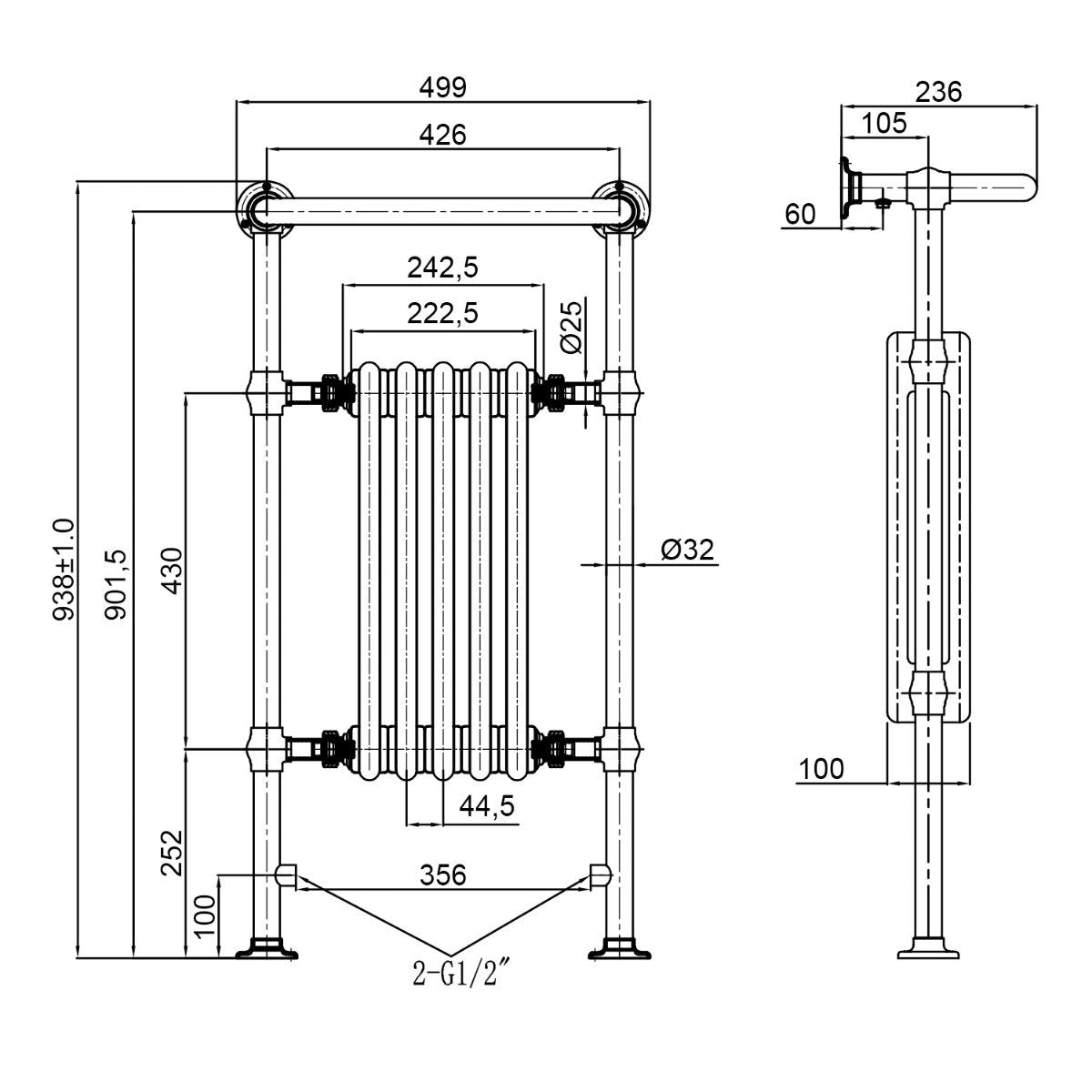 Hive Black and Gold Heated Towel Rail 938x500mm