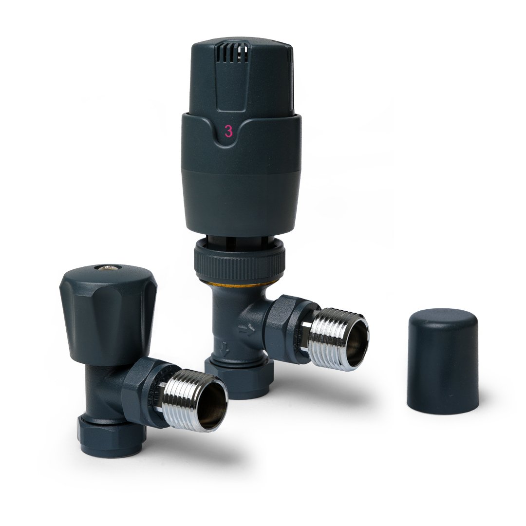 Thermostatic Anthracite Angled Pair of Radiator Valves