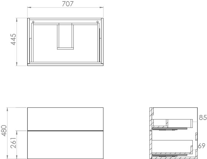 Saneux AUSTEN 72cm 2 Drawer Wall Mounted Unit