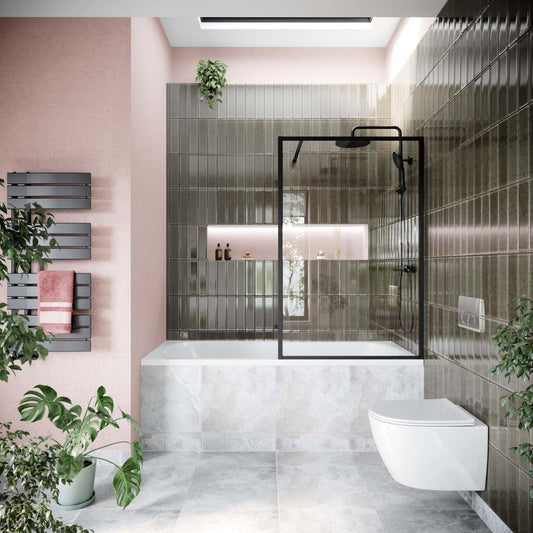 Amien Matt Black Bath Screen - Clear Glass