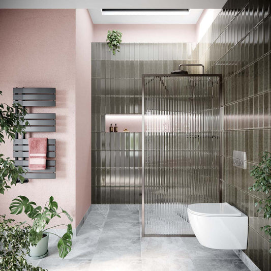 Amien Gunmetal Framed Fluted Glass Shower Screen 980mm