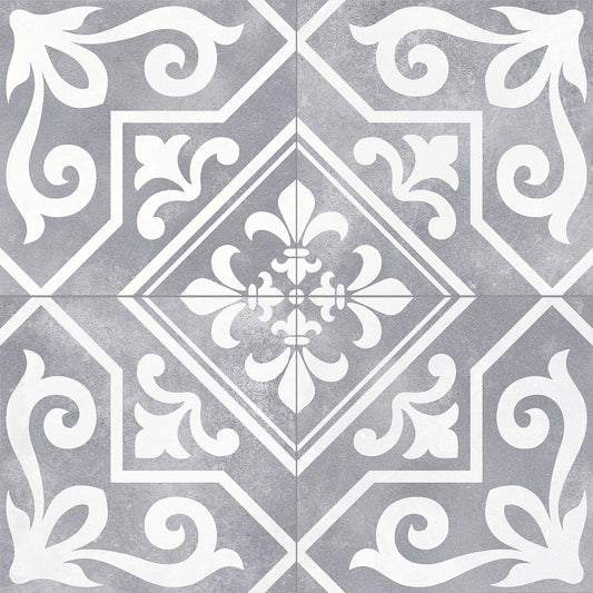 Xabia Silver Reverse Patterned Matt Porcelain Tile 452x452mm
