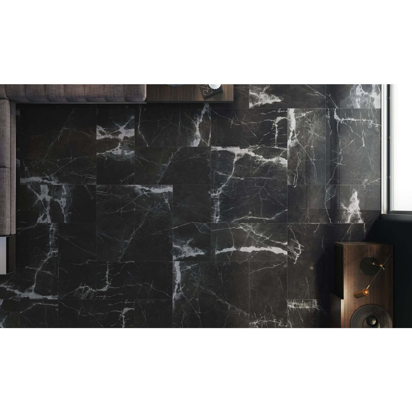 Glacier Black Marble Gloss Porcelain Tile 900x900mm