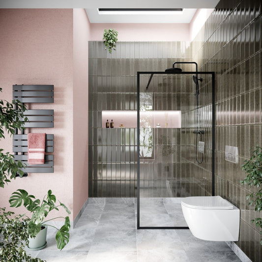 Amien Matt Black Framed Clear Glass Shower Screen 680mm