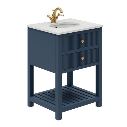 Addison Ribbed Blue Floor Standing Vanity Unit 600mm