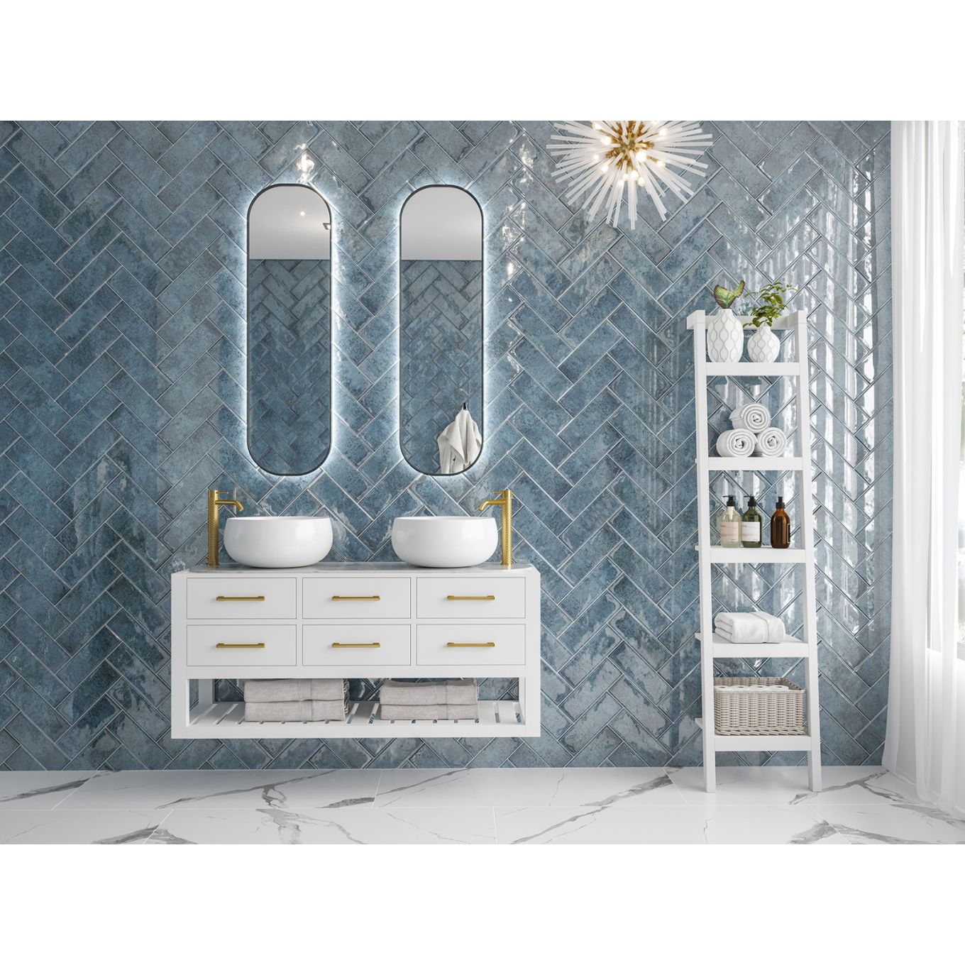 Lugano Blue Ceramic Brick Tile 100x300mm