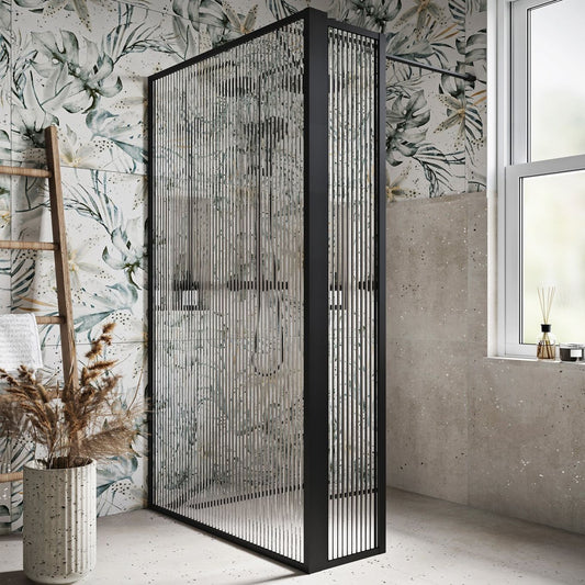 Amien Matt Black Ribbed Glass Single Frame Return Panel 300mm