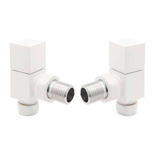 Square White Angled Pair of Radiator Valves