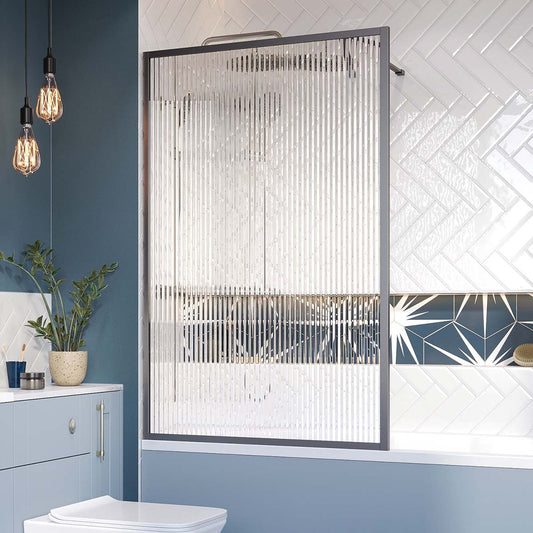 Amien Gunmetal Framed Fluted Glass Bath Screen 1500x800mm