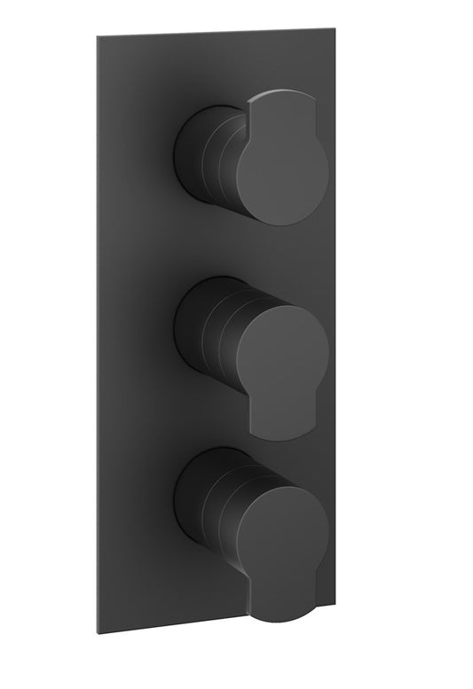 Wisp 2 Outlet 3 Handle Concealed Thermostatic Shower Valve Portrait Matt Black